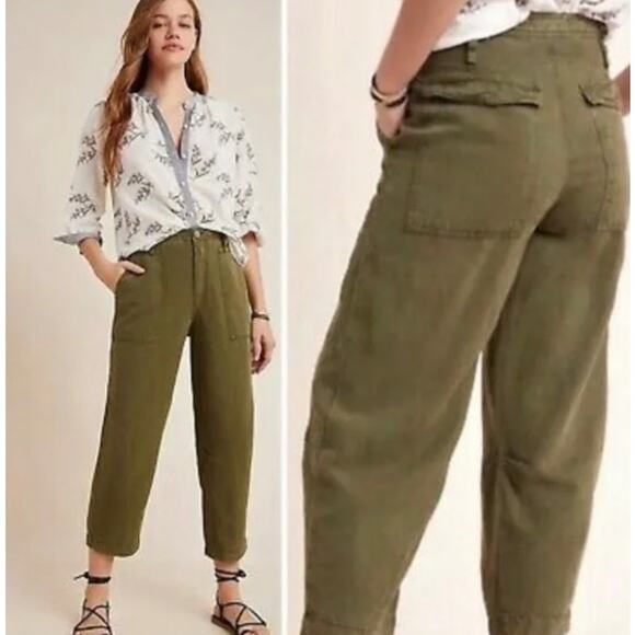 Anthropologie Audra Linen Blend Relaxed Comfy Ankle Utility Pants Womens 25 - Picture 13 of 13